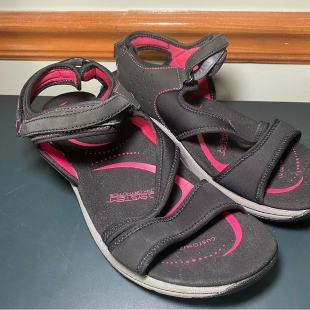 Abeo Bio System Sandals size 10 Black Pink leather Adjustable Strap‎ Comfort